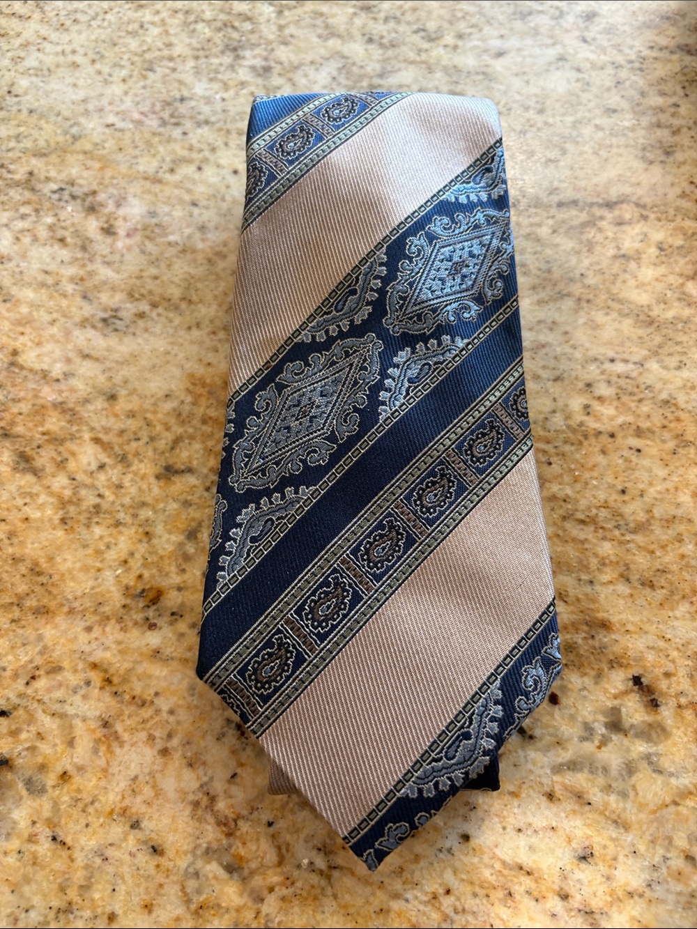 Versace classic Navy and Beige Patterned Men's Tie Italy